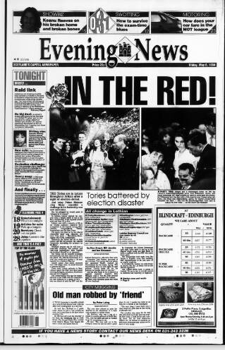 cover page of Edinburgh Evening News published on May 6, 1994